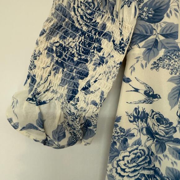 Reformation Carolena Floral-Print Crepe De Chine Midi Dress Women's Size 4 Blue - Picture 5 of 10